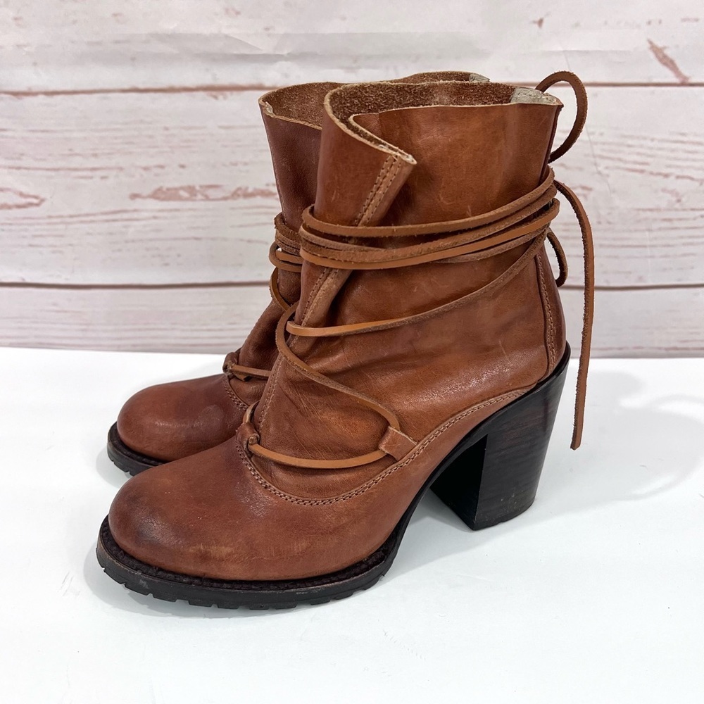 Freebird Genuine Leather Boho Strappy Floppy Jumpn Ankle Block Heel Boots